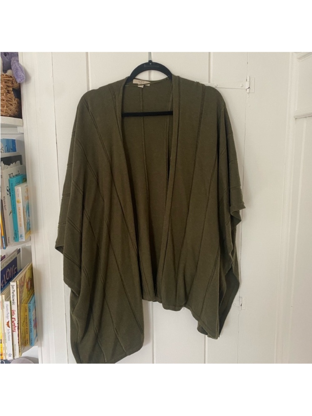 LOFT Olive Green Open-Front Draped Poncho Sweater